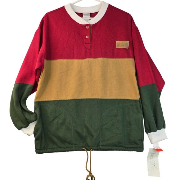 1980s Jantzen Country Gear Small Henley Colorblock Drawstring Hem Deadstock - Picture 1 of 9